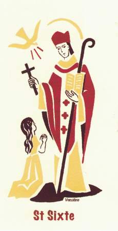 Carte double saint patron : illustration Saint Sixte + vie de Saint Sixte 